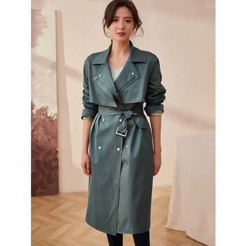 Intellectual ol British windbreaker new temperament green slim fit lace up professional medium and long coat