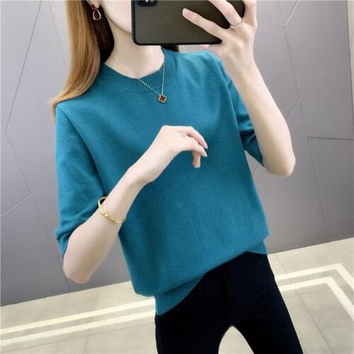 2021 Top Fashion Direct Selling Room 207175 In 2 Lines 3 】 Make Pure Color Round Collar Short Sleeve Turtleneck Sweater 34