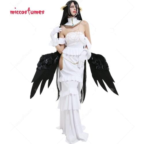 Womens Albedo Goddess Dress Cosplay Costume Outfit with Collar Necklace Gloves Horns halloween Costume for Women