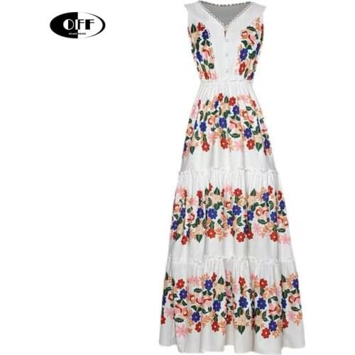 Designer Runway Party Midi Long Dresses For Women Ruffles Floral Printed Lace Up Sleeveless Elegant Ladies Summer Boho Dress ZA