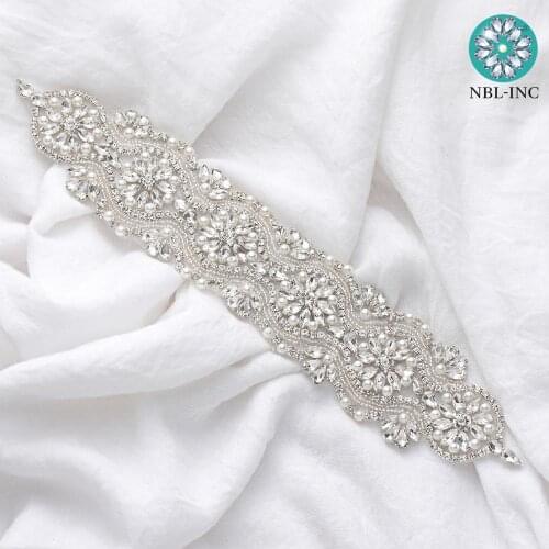 1PC) Silver wedding crystal Rhinestone Appliques bridal beaded applique iron on for wedding dresses WDD0174