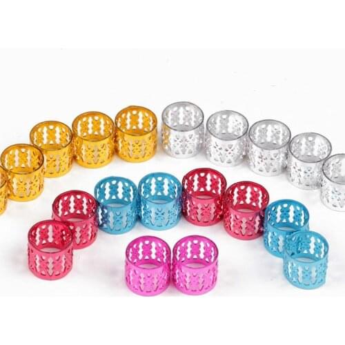 100 Pcs Hair Dread Braids Gold Silver DIY Adjustable Rings Tube Beads Cuffs Clips for African Braids Hair Accessories