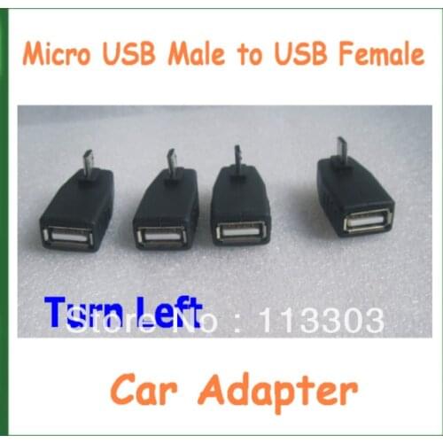 20pcs Car Adapter Micro USB Male to USB Female Connector Adapter Turn Left USB Converter MP3 USB OTG Host Free Shipping