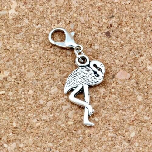20Pcs/Lot Flamingo Crane Alloy Charms Bead With Lobster Clasp Fit Bracelet DIY Jewelry 12x37mm A-272b