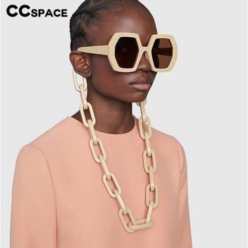 49117 Chain Oversized Luxury Polygon Sunglasses Men Women Fashion Shades UV400 Vintage Glasses