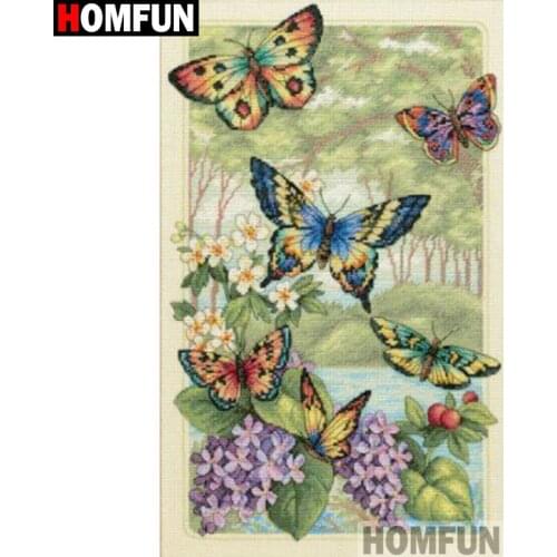 HOMFUN Full Square/Round Drill 5D DIY Diamond Painting "Butterfly " Embroidery Cross Stitch 5D Rhinestone Home Decor A17643