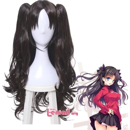 Free shipping Fate stay night Tohsaka Rin Dark Brown Long Wavy Hair Cosplay Wigs + Ponytails