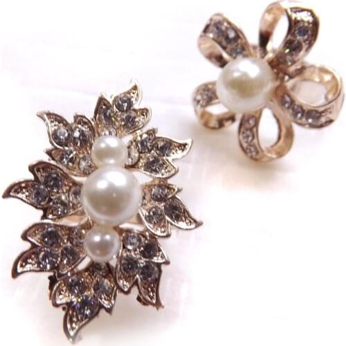 Shinning Crystal Flower Designed Rings Rose Gold Color Imitation Pearl Rings For Party 50pcs/lot