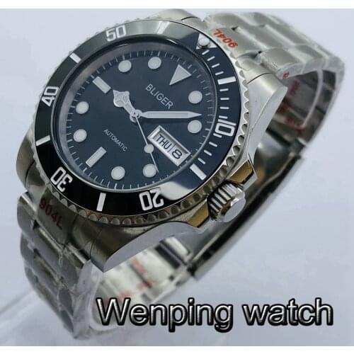 Bliger 40mm Mens Top Luxury Mechanical Watch Sapphire Glass Ceramic Bezel Date Luminous NH36 Movement Mens Automatic Watch