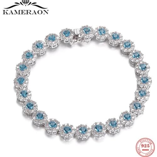 S925 Sterling Silver Sea Blue White Zircon Bracelets Jewelry Gemstone Bracelet for Women Wedding Bangles Women Accessories