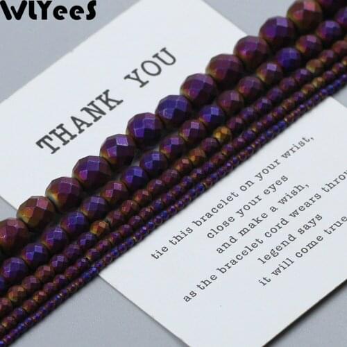 WLYeeS Plating Purple Matte faceted Round Hematite beads 2-10mm Spacer ball loose beads for Jewelry Bracelet Earring Making DIY