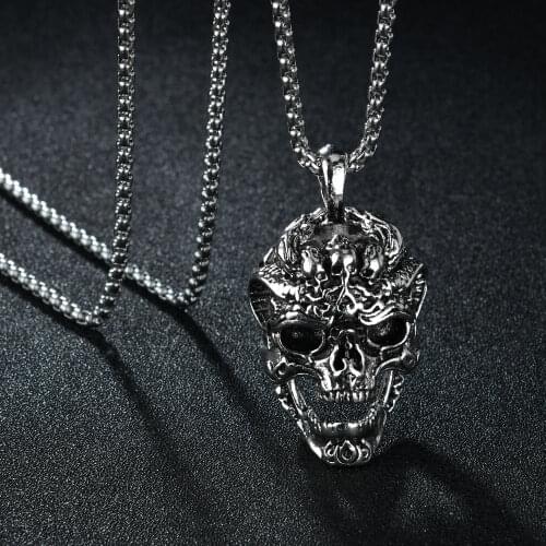 Retro Hip-hop Punk Stainless Steel Chain Alloy Skull Pendant Fashion Men and Women Couple Birthday Gift Gothic Pendant Necklace