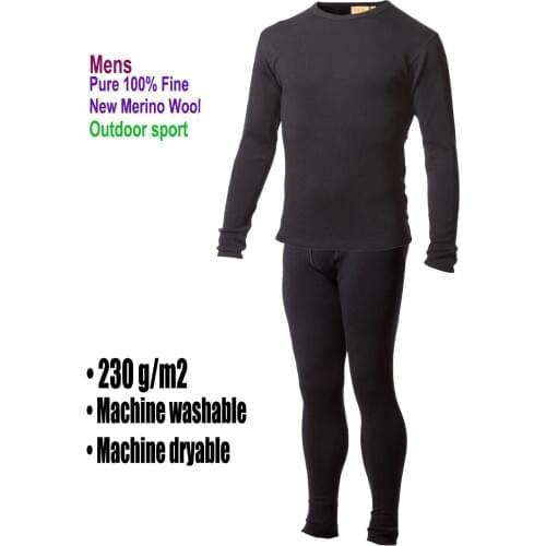 Mens male 100% Pure Merino Wool Winter Base Layer Thermal Warm Sweater Underwear Breathable Mid weight Tops Pants Bottom Set