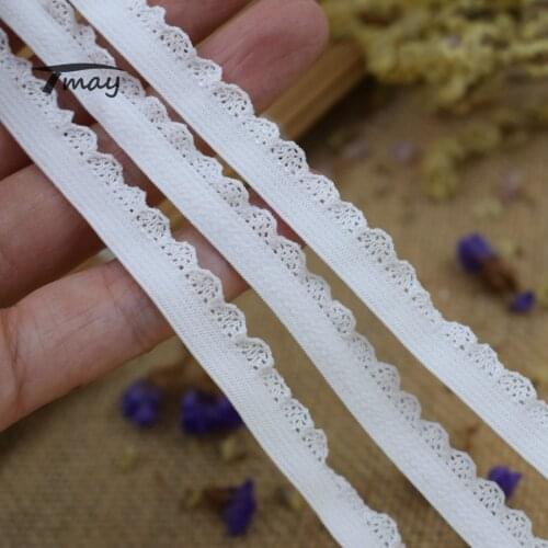 #1559 Cream White Scallops Frilly Lace Trim Elastic Bands Tutu Headbands FOE Spandex Satin Band Hair Ties Woman Pants Ornaments
