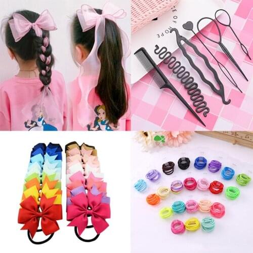 Elastic Hair Rope Rubber Bands Girls Children Cute Colors Ribbon Lace Bowknot Ornament Hair Clips Kids Sweet Barrettes Hairpins