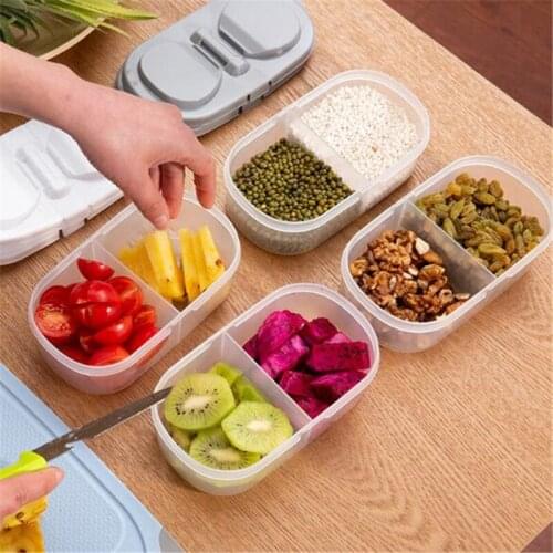 Kitchen Refrigerator Double Compartment Buckle Sealed Can Storage Box Plastic Portable Lunch Box Preservation Box