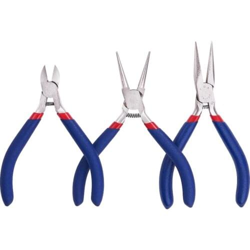 3pcs/set Jewelry Pliers Set #50 Steel Short Chain-Nose/Round Nose/Side-Cutting Pliers Tools for Jewelry Beading Making Supplies