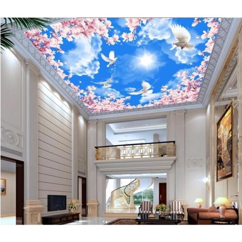 Custom photo 3d ceiling murals wallpaper White cloud sunshine powder jade love pigeon 3d wall murals wallpaper for walls 3d