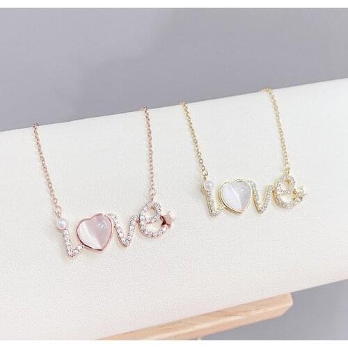 BOTU 2021 New Fashion Simple Letter LOVE Pendant Necklace Valentines Day Gift Necklace Heart-shaped Jewelry Wholesale for Women