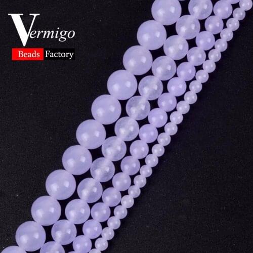 Wholesale Light Purple Chalcedony Jades Beads Natural Stone Round Loose Beads For Jewelry Making 4mm-12mm Diy Bracelet 15"