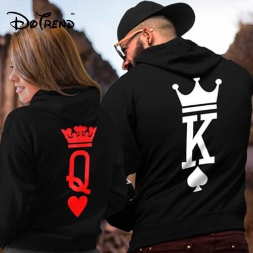 Autumn Winter Fashion Couple Lovers Sweatshirts King Queen Matching Hoodies Casual Long Sleeve Hooded Tracksuit Tops 2021 Newest