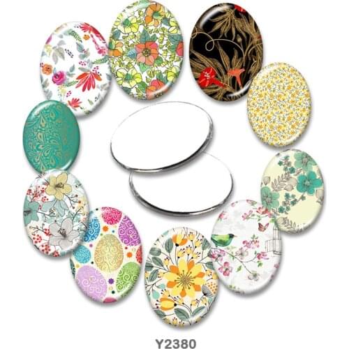 Flower Oval glass cabochon 13x18mm/18x25mm/30x40mm flat back Making findings TRY2380