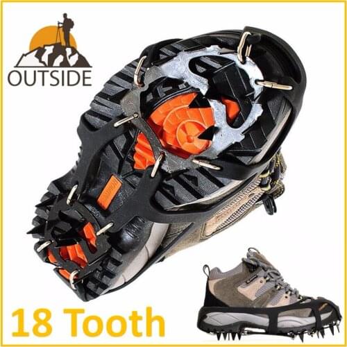 Pair of Quality Antiskid 18 Teeth Crampons Outdoor Climbing Winter Walk Ice Fishing Snowshoes Manganese Steel Slip Shoe Covers