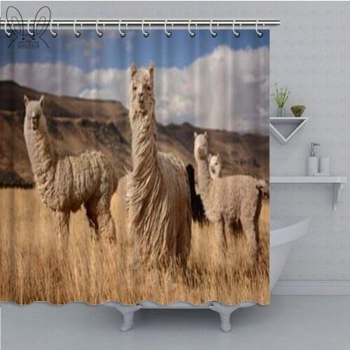 Nordic Style Canvas Modern Printed Shower Curtain Alpaca Mountain Scenery Bathroom Shower Curtain Waterproof Polyester Bath Sets