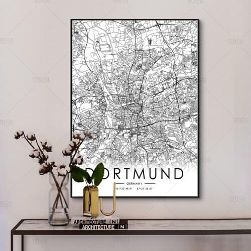 Map print poster canvas poster canvasWorld DORTMUNDMap Black White MapPoster Picture Art