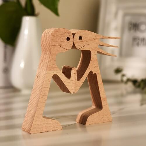 Anniversary Gift for Wife Housewarming Wood Decor Couple Wooden Statue Wooden Carved Bedroom Living Room Study Desk Decoration