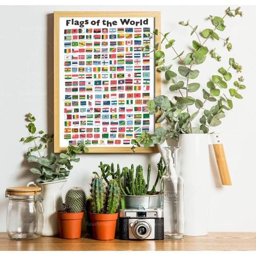 World Flag Poster National Educational Children’s Nursery Printed Wall Art, Geographic Travel Art Poster