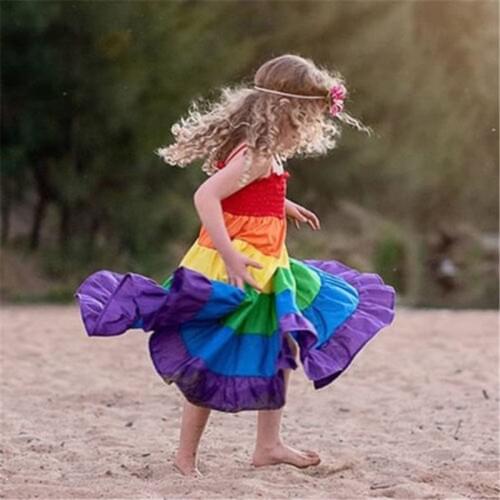 Rainbow Newborn Kids Baby Girl Clothes Childres Tutu Dress Pageant Party Princess Long Maxi Dress Toddler Outfits Sundress