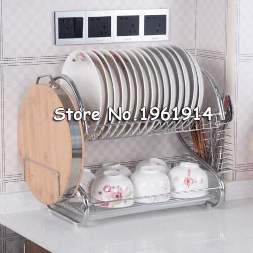 S-Shaped Dish Rack Set 2-Tier Chrome Stainless Plate Dish Cutlery Cup Rack with Tray steel drain bowl rack kitchen dish shelf