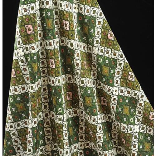 140CM 16MM Check Print Thin Green Silk Crepe De Chine Fabric for Summer Dress Blouse Skirt Shirt Scarf Pants 221