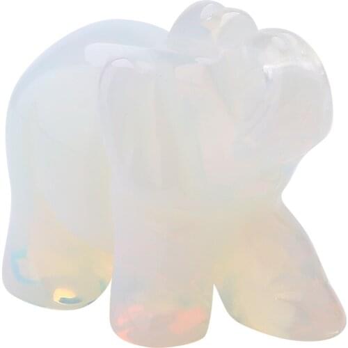 1.5inch Opal Opalite Natural Stone Carved Elephant Crystal Figurine Home Decoration Furnishing Article Home Room Decor