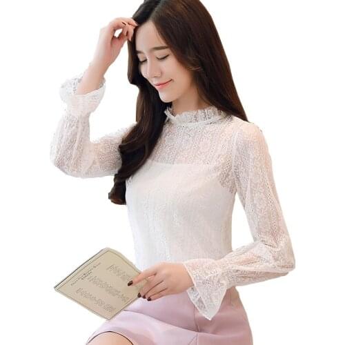 Spring fashion long sleeve lace white shirt 2019 new arrival super fairy top korea style floral blouse
