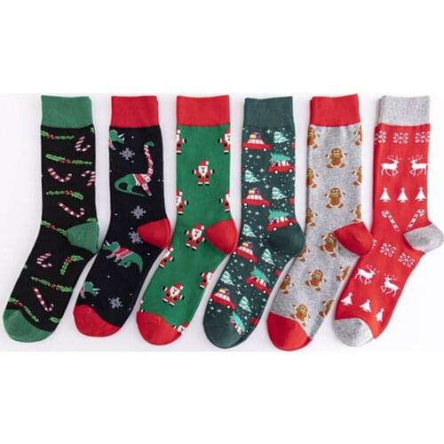 Q Cotton Santa Socks Xmas Gifts Breathable 1Pair Mid Tube Socks for Men Crew Socks Cartoon Pattern Christmas Decoration