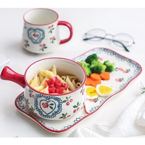 Japanese Creative Breakfast Tableware Set for One Person Net Red Ins Wind Cute Oatmeal Breakfast Bowl Dishes and Plates Sets