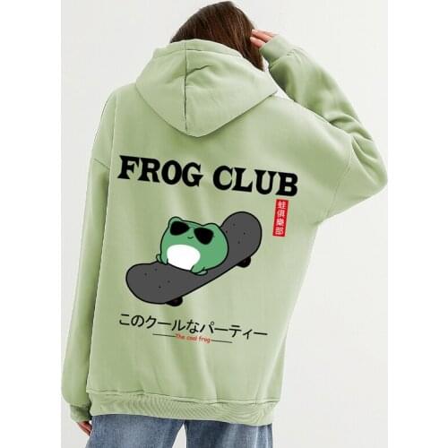 Womens Cute Sweatshirt Frog Skateboard Hoodie Letter Graphic Drop Shoulder Sweatshirt Couple Korean Baggy Hoodies Y2k Streetwear