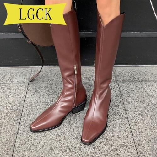 Big Size 34-43 Women Leather Over The Knee High Slouchy Boot Pointy Toe Chunky Heel Slouch Long Boots Ladies Winter Heeled Shoes