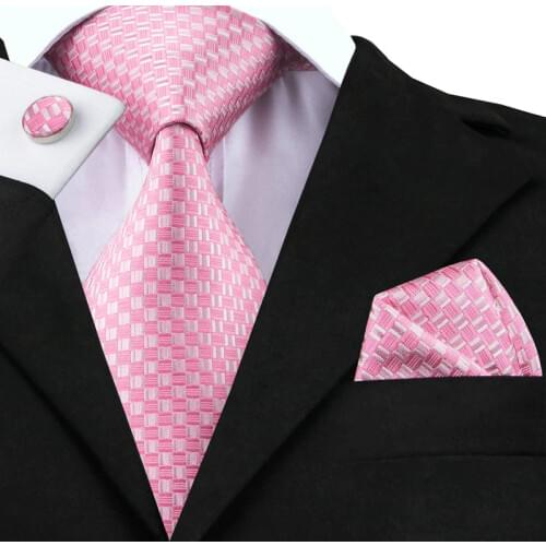 C-448 Christmas New Fashion Style Neck Tie Plaid Tie Hanky Cufflinks Set on Sale Normal Width 8.5CM Tie