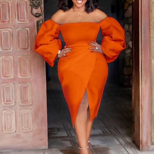 Off Shoulder Strapless Slit Women Dress African Clothes Elegant Solid Color Office Work Vestido Business Bodycon Dress White