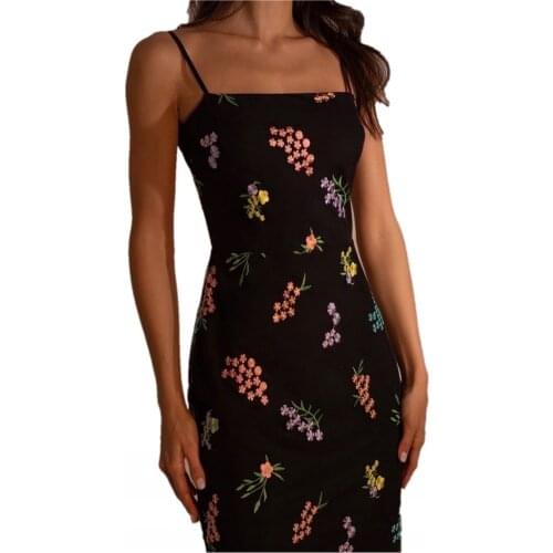 2021 Summer New Fashion Temperament Lady Mesh Embroidery Sling Dress Tube Top Bag Hip Slim Dress