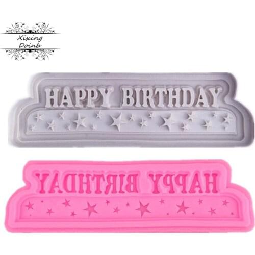 1Pcs Happy birthday shape silicone soft candy mold cake decorating tool Candy Chocolate Mold