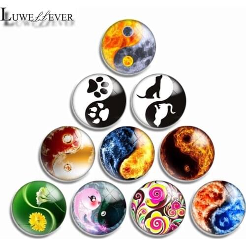 10mm 12mm 16mm 20mm 25mm 30mm 537 Tai Chi Mix Round Glass Cabochon Jewelry Finding 18mm Snap Button Charm Bracelet