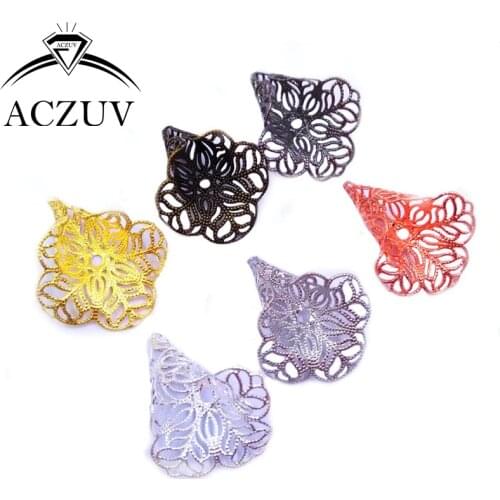 100piece Silver Rose Gold Gunmetal Antique Bronze Rhodium Plated 23x28mm Copper Filigree Bead Caps Jewelry Findings Accssories