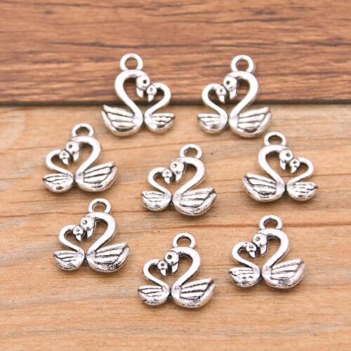 30PCS 12*15mm Picture Color Big Small Swan Charms Animal Pendant Metal Alloy DIY Necklace Bracelet Handwork Marking