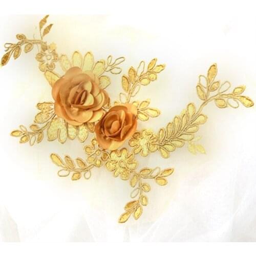 15*25CM 3D Embroidered Flower Applique Decorate Lace Trim For DIY Wedding Dress Cloth 1Pair=2Pcs