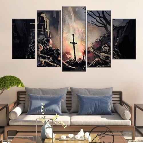 5 Pieces Dark Souls Pictures Modern Abstract Soldiers Game Poster Wall Art Canvas Painting Frame Living Room Home Decoration