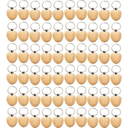 60Pcs Blank Heart Wooden Key Chain DIY Promotion Keychain Keyring Pendant Tags Promotional Gifts